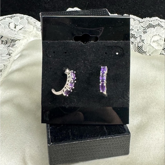 STERLING SILVER ROSS SIMONS AMETHYST EARRINGS - Picture 2 of 3